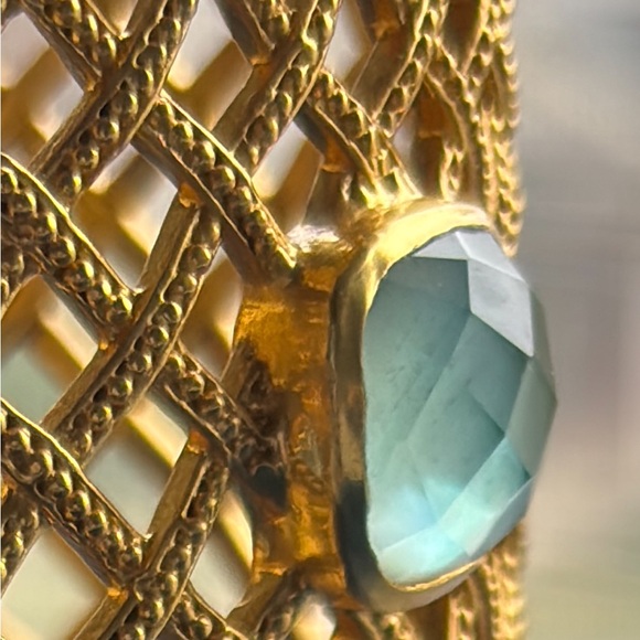 Rare Julie Vos Basketweave Cuff – 24k Gold Plated with Chalcedony Blue Stone - Picture 2 of 3